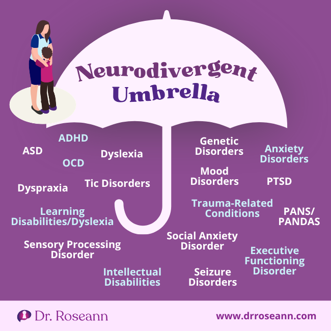 the neurodivergent umbrella with all the underlying conditions