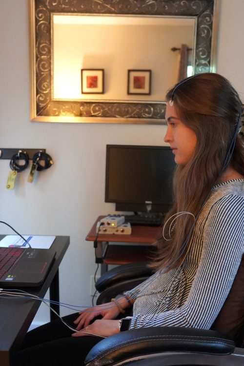 Lia undergoing home-based Neurofeedback session