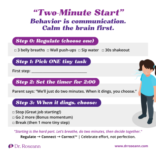 How to improve executive function with a two-minute start calming and task strategy
