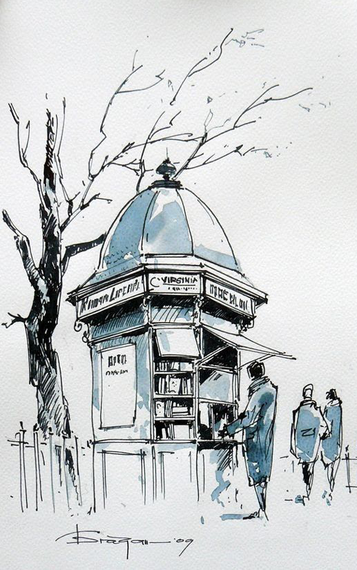 Watercolor architectural drawing.