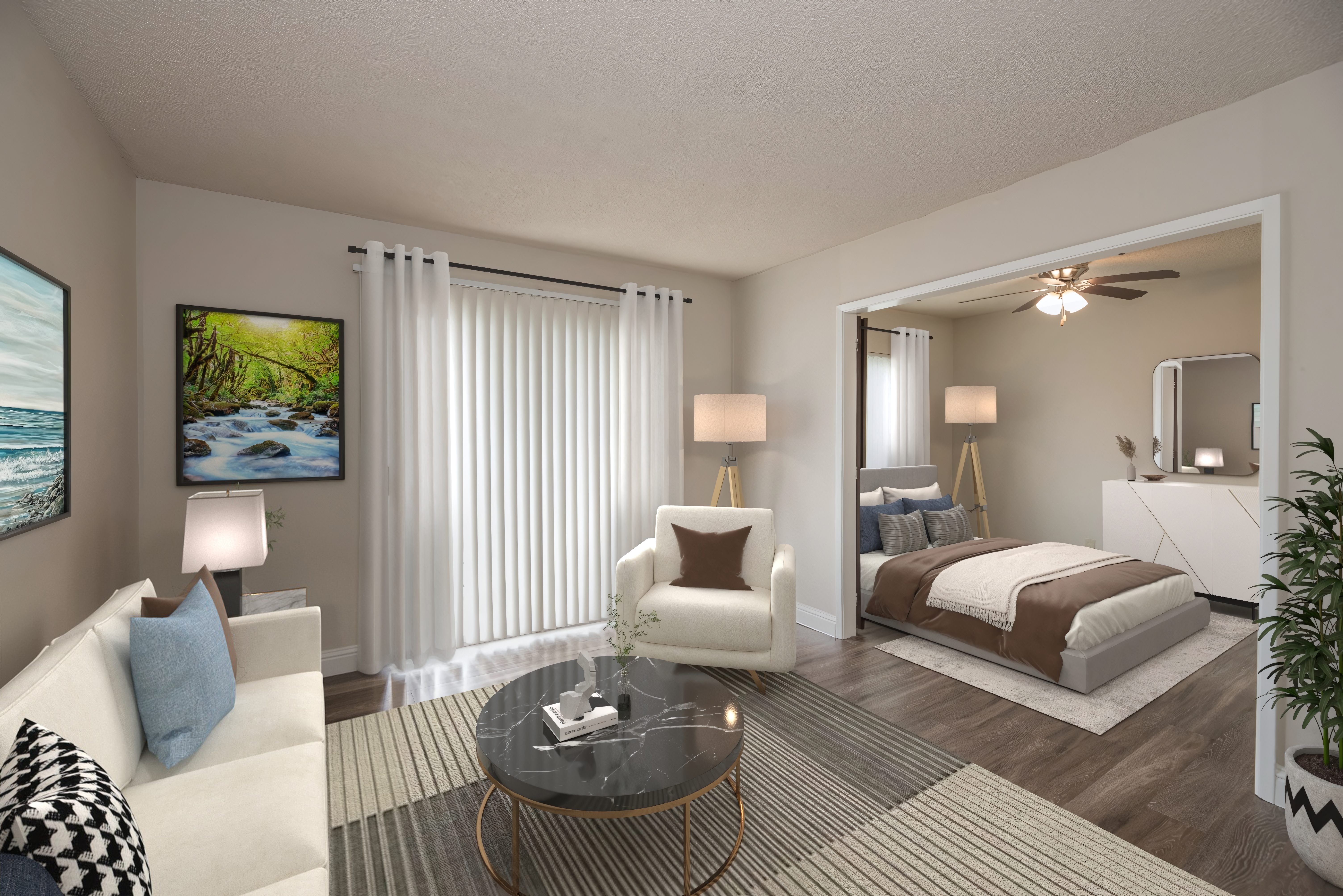 Interior Living room and bedroom