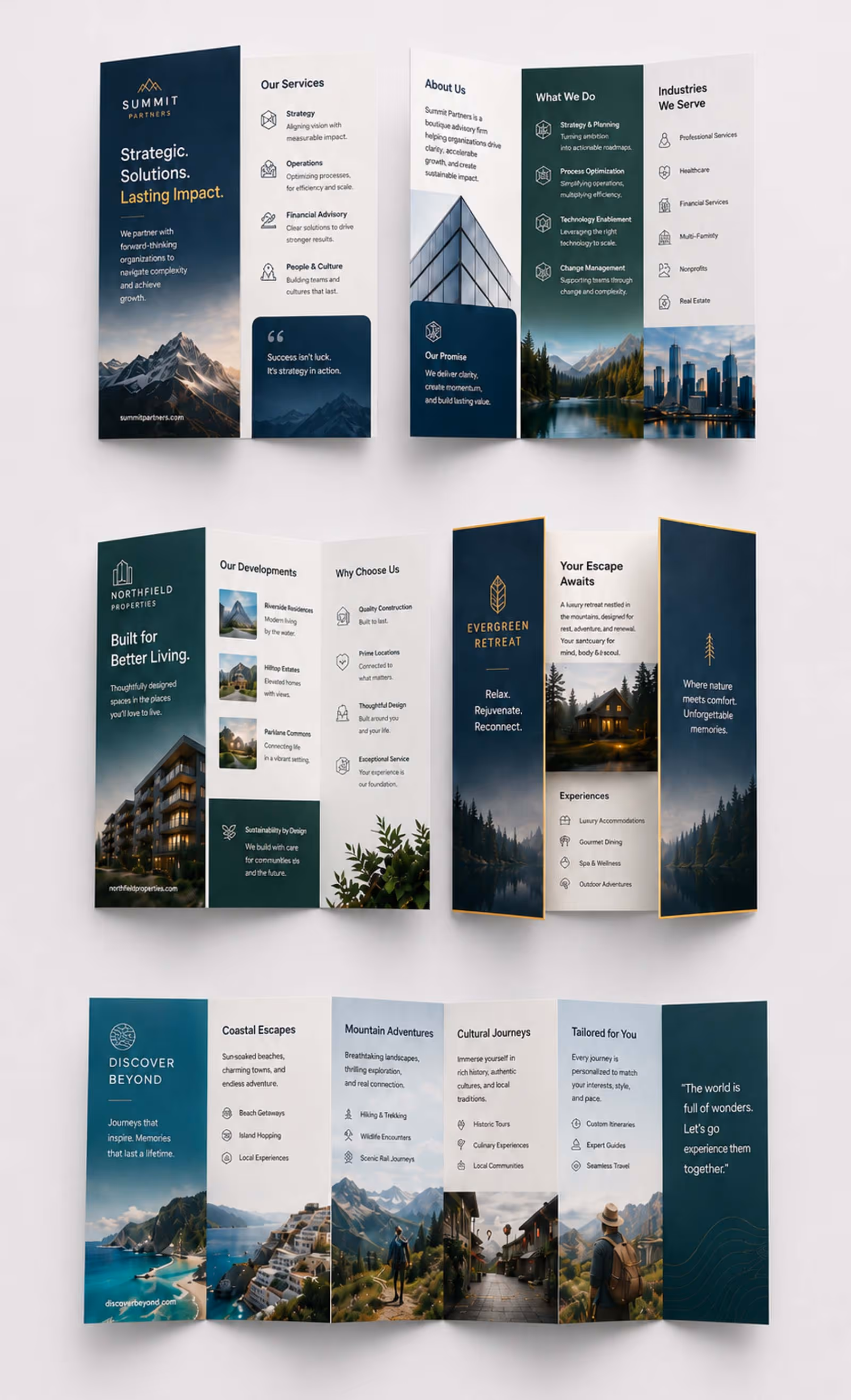 Different brochures with different folds
