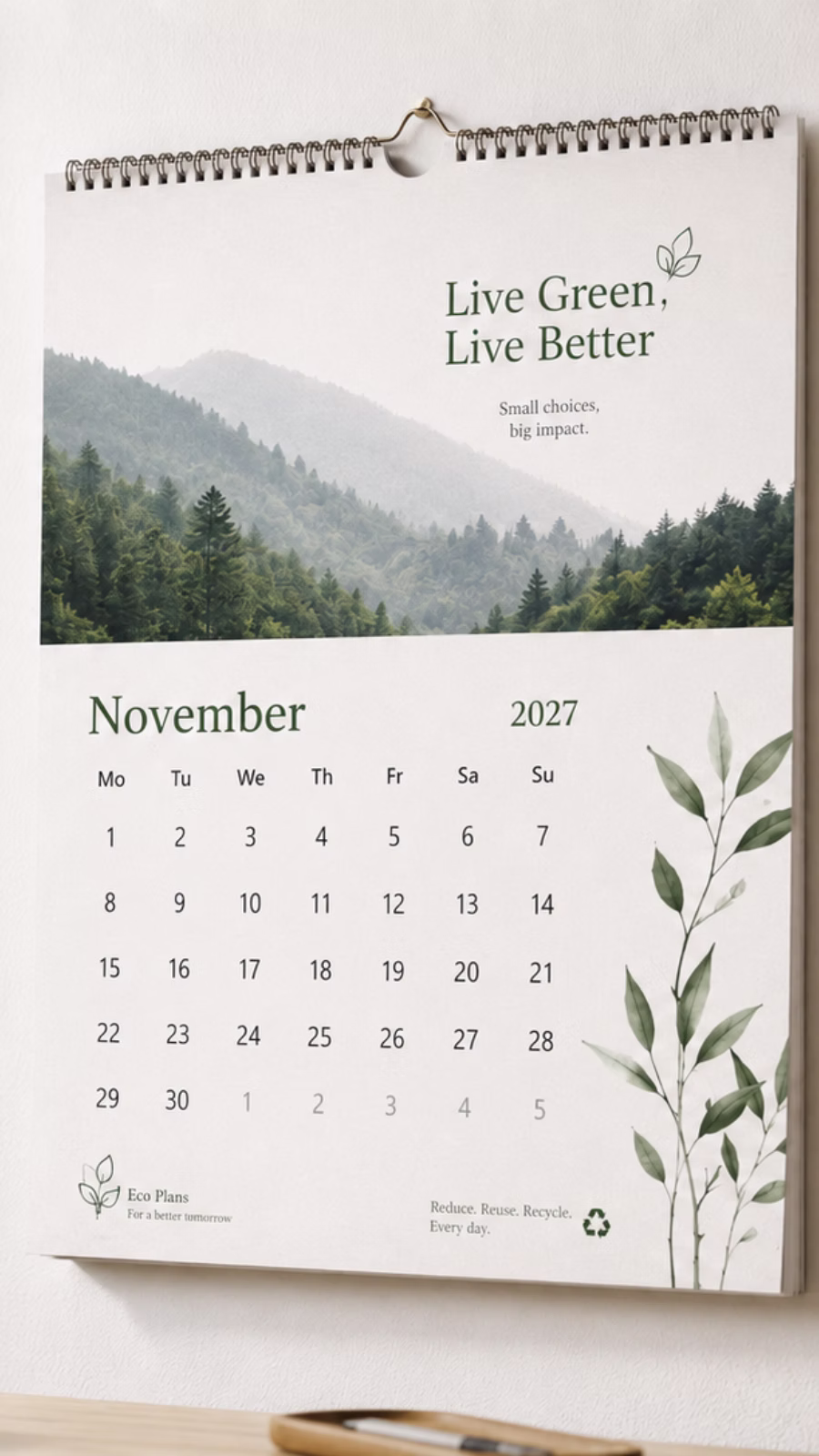 Eco-friendly calendar on the wall