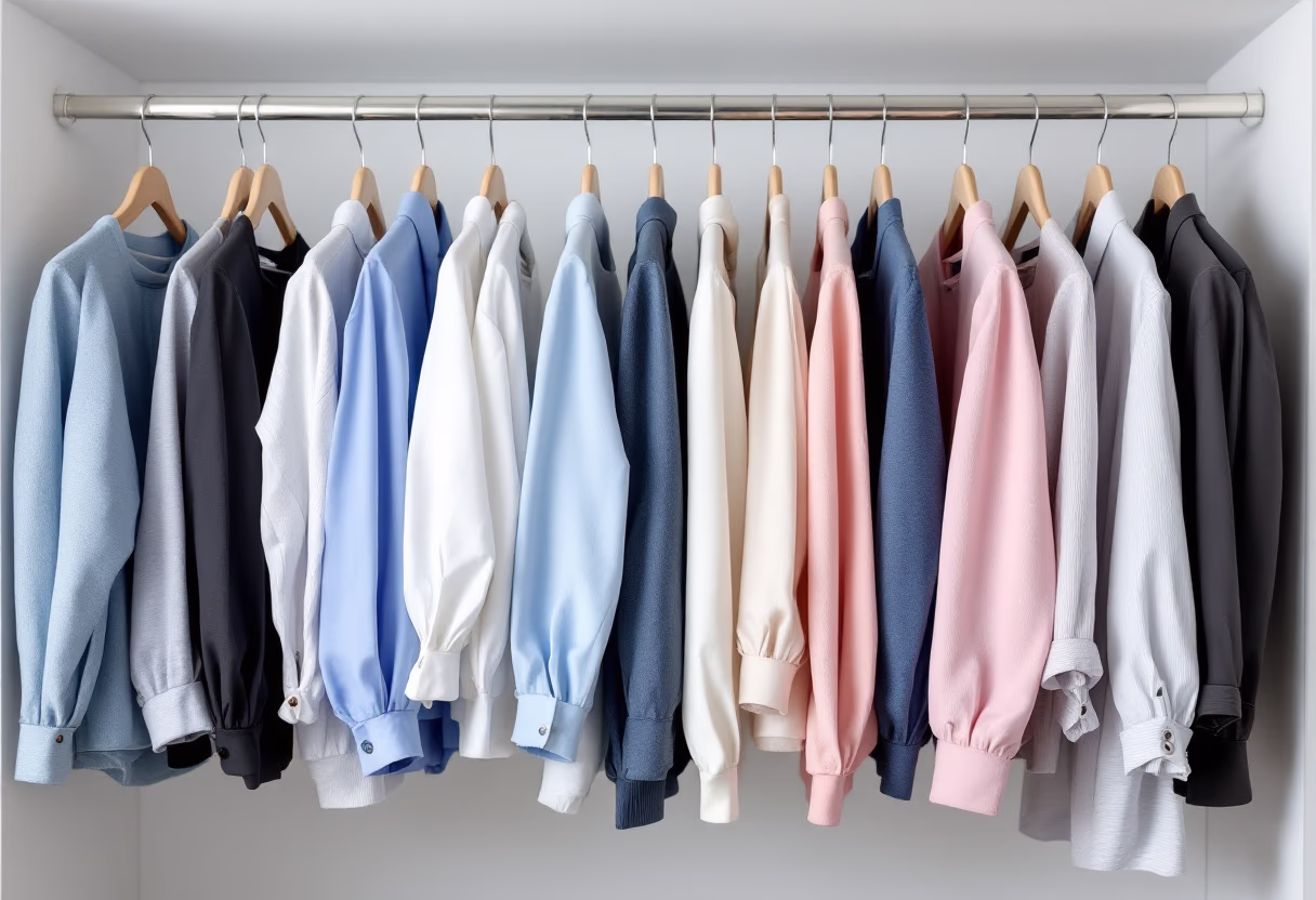 [background image] well-organized wardrobe (for a garment care service)