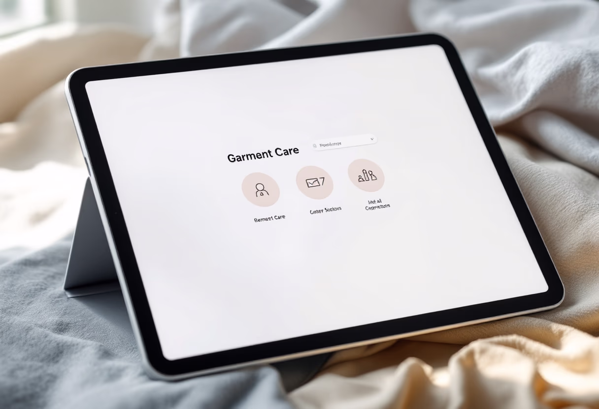 image of an up-close garment care booking on a tablet.