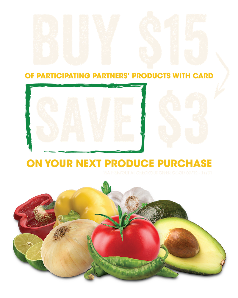 Buy $15 of participating partners' products with card, Save $3 on your next product purchase via printout at checkout | Offer good 9/12-11/01
