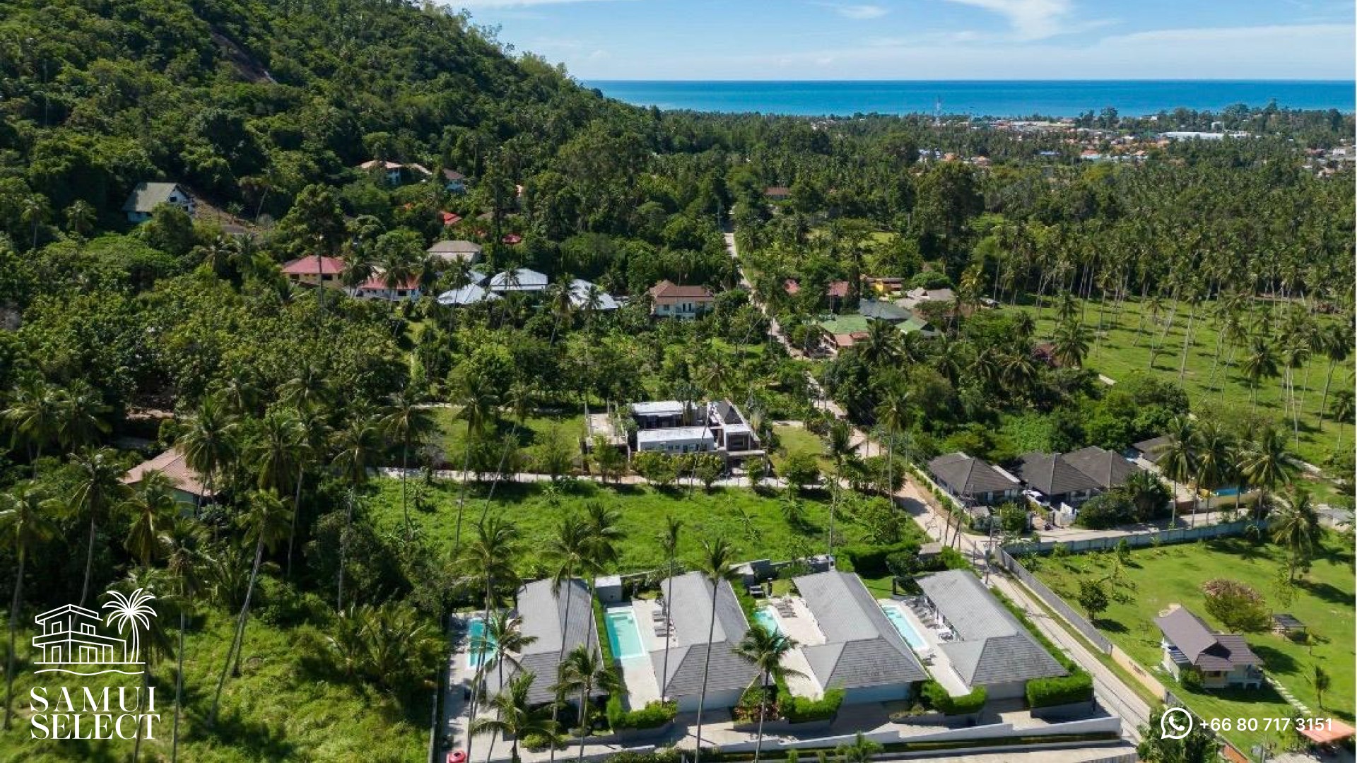 Aerial view towards Lamai and the sea