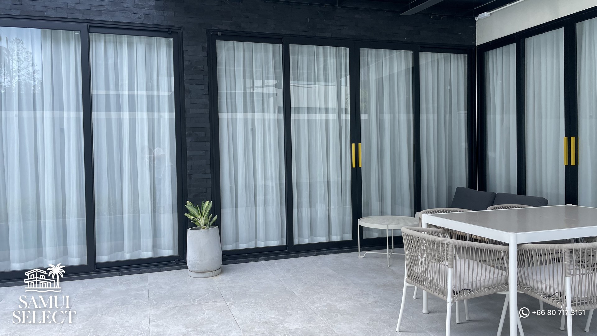 Dining area by the glass doors