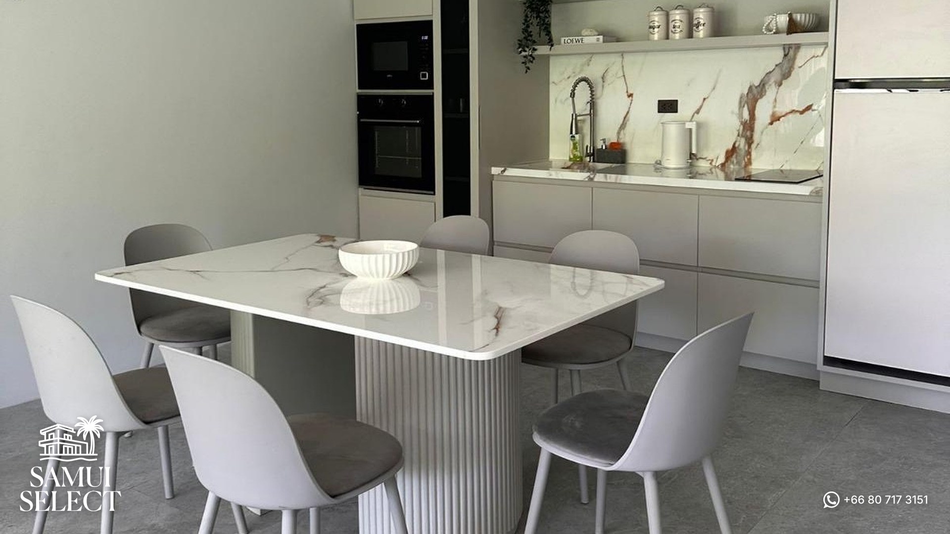 Kitchen and marble dining table