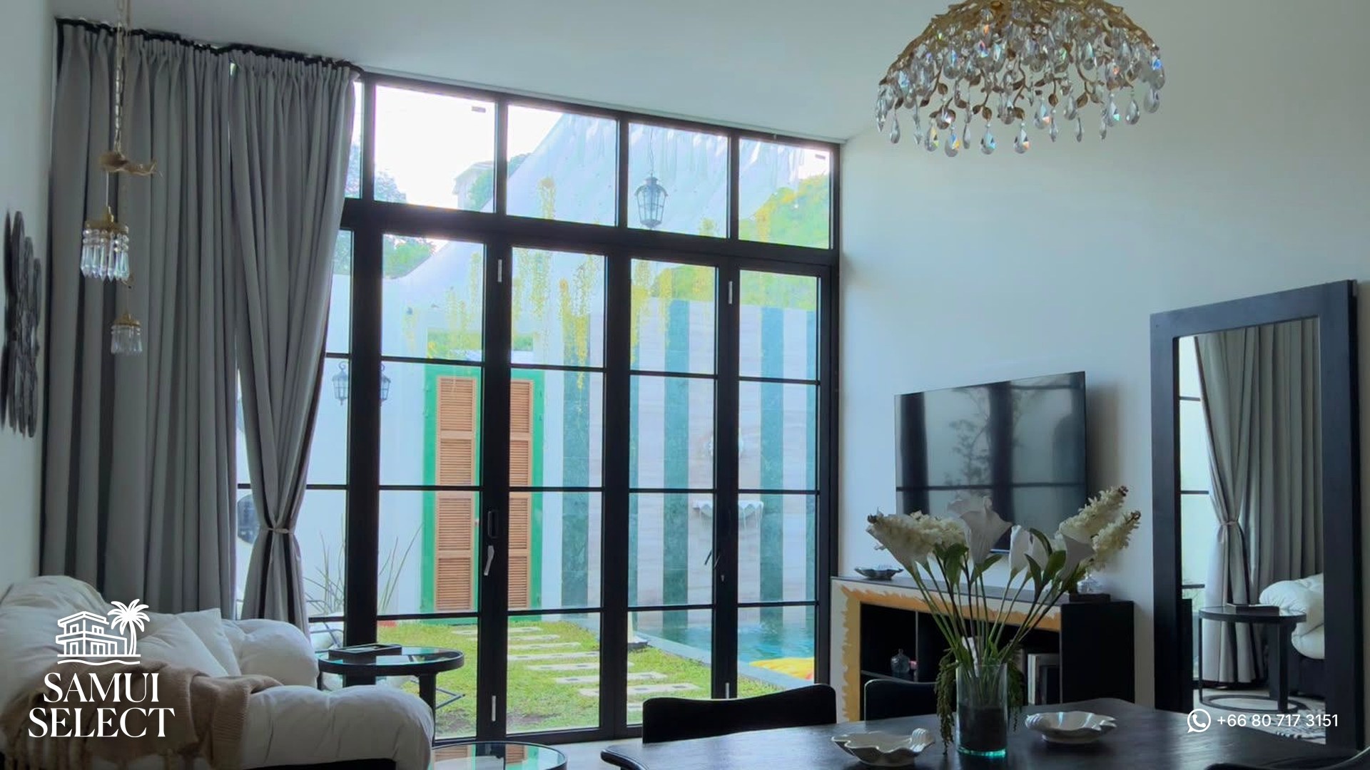 Dining area with high ceilings