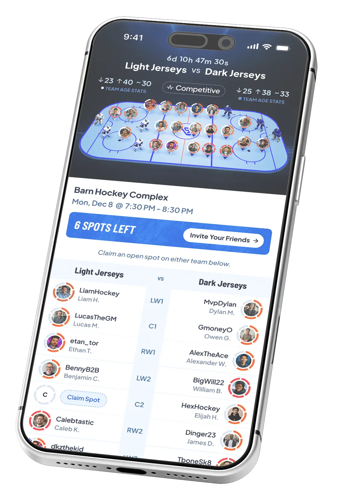 BetterPuck Mobile App game details mockup