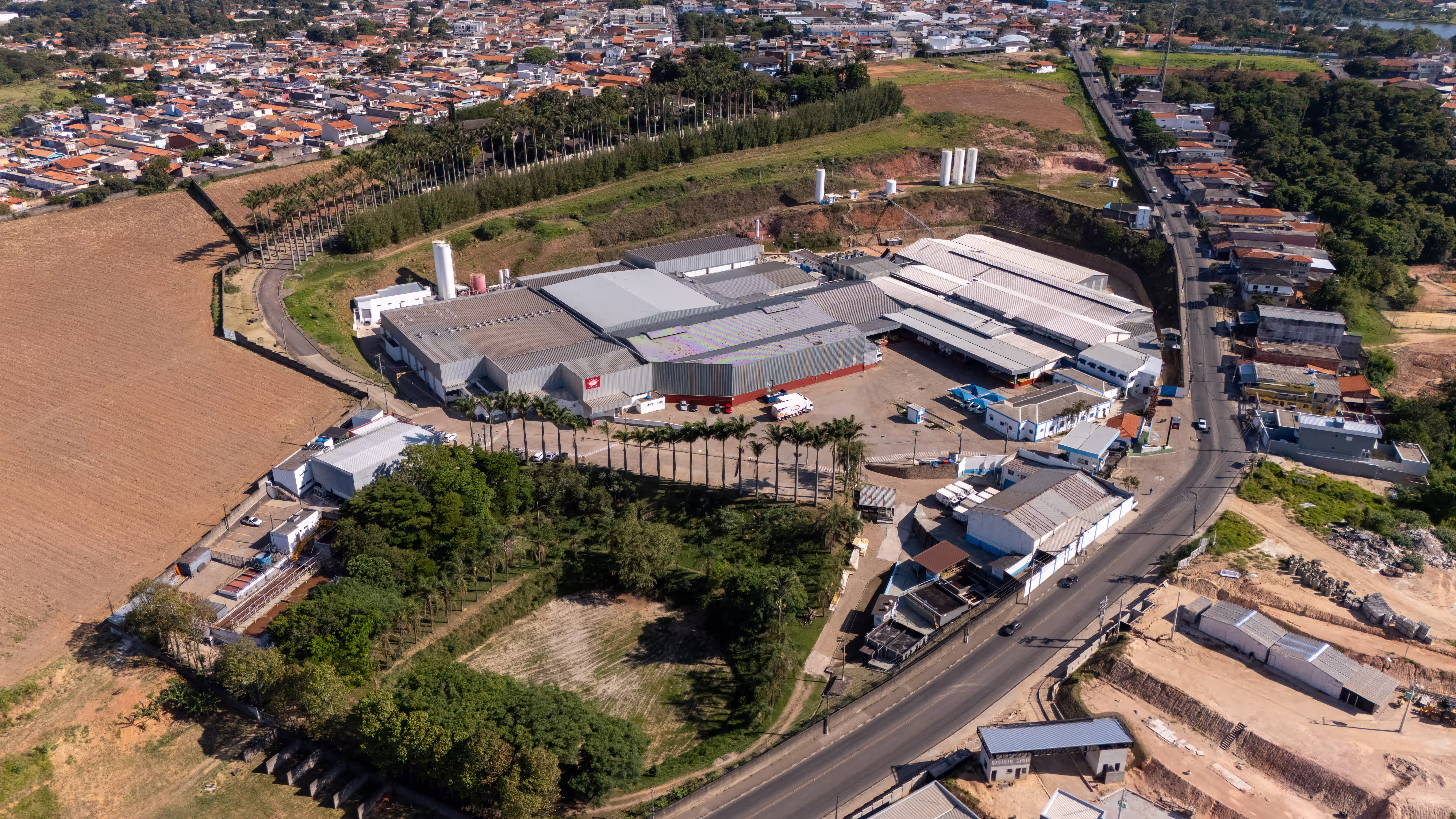 AGRANA Fruit plant in Brazil seen from above, with the surrounding town and fields [no AI]
