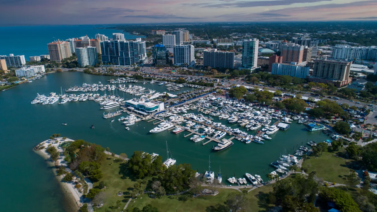 Downtown Sarasota drone view stock image