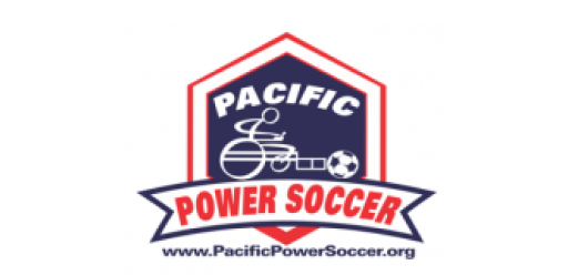 Logo of Pacific Power Soccer featuring a stylized wheelchair athlete kicking a soccer ball with text and website URL.