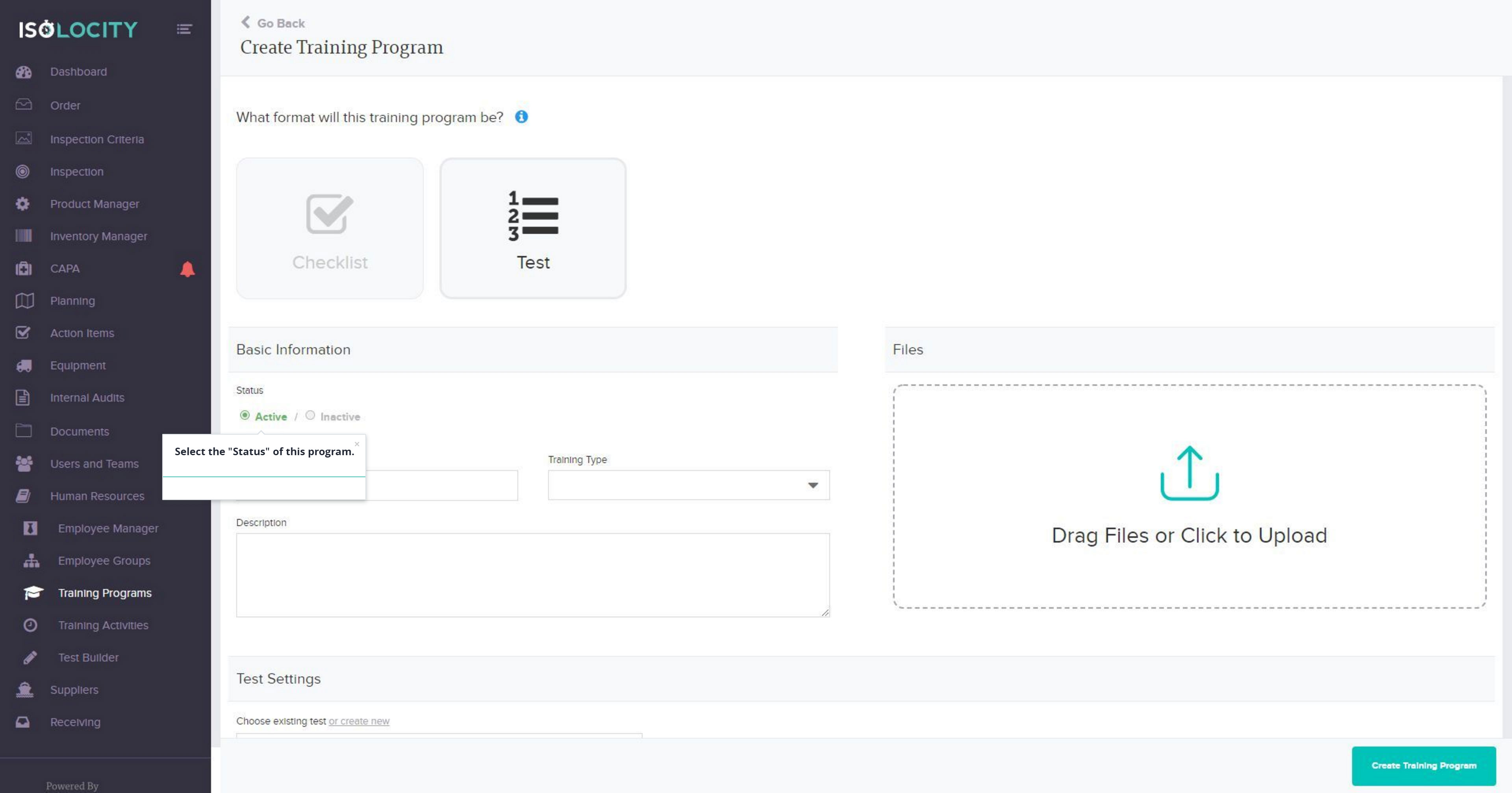 adding a new training program status