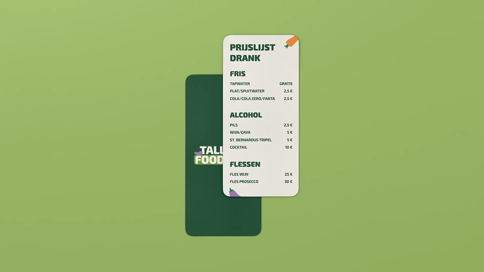 Het ontwerp van de prijslijst voor drank