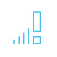 Blue icon depicting a vertical signal strength bar chart with an exclamation mark.