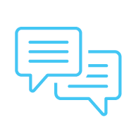 Two overlapping blue chat bubbles with three horizontal lines inside each.