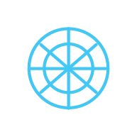Blue circular chart icon divided into eight equal segments by radiating lines.