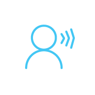 Blue user icon with three sound waves indicating speaking or audio.