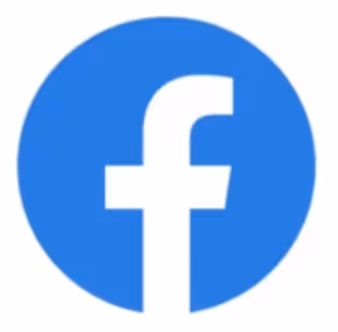 Facebook logo with white lowercase f on blue circular background.