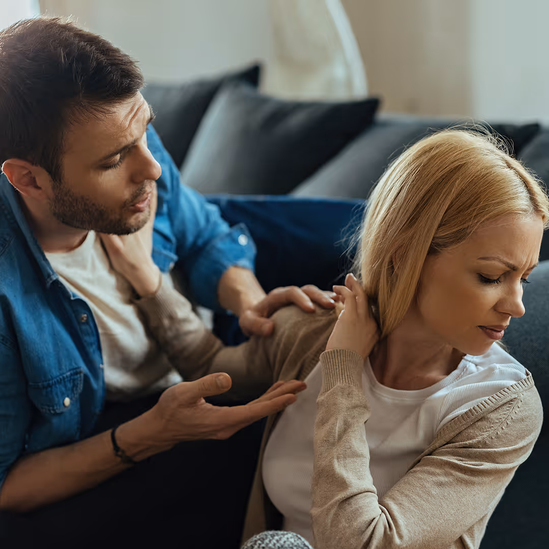 Married couple in an Affair & Betrayal Recovery Counseling session in New Braunfels, TX at Knowing Connection Therapy.