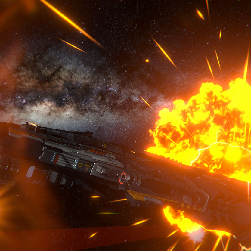 A screenshot depicting a spaceship and explosion