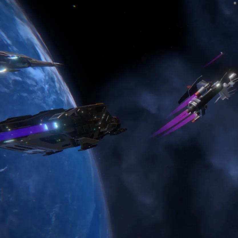 Spaceships flying in orbit around a planet