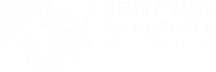 Renewal by Andersen logo featuring a worker holding a window frame and the text 'Full-Service Window & Door Replacement'.