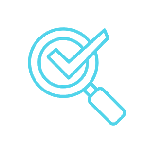 Blue magnifying glass icon with a check mark inside the lens, symbolizing clarity or verified search.