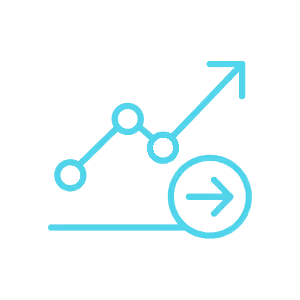 Blue line graph with upward trend arrow and a right-pointing arrow inside a circle indicating forward momentum.