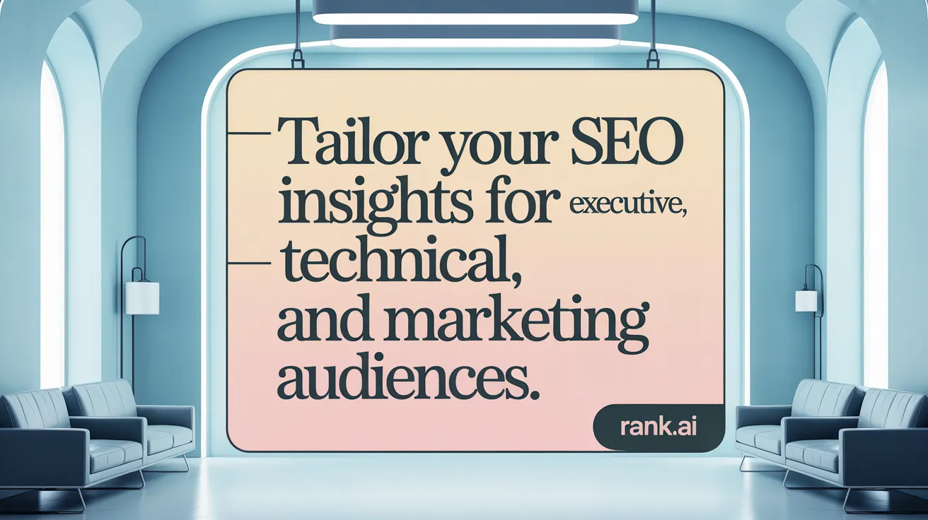 Tailor your SEO insights for executive, technical, and marketing audiences.