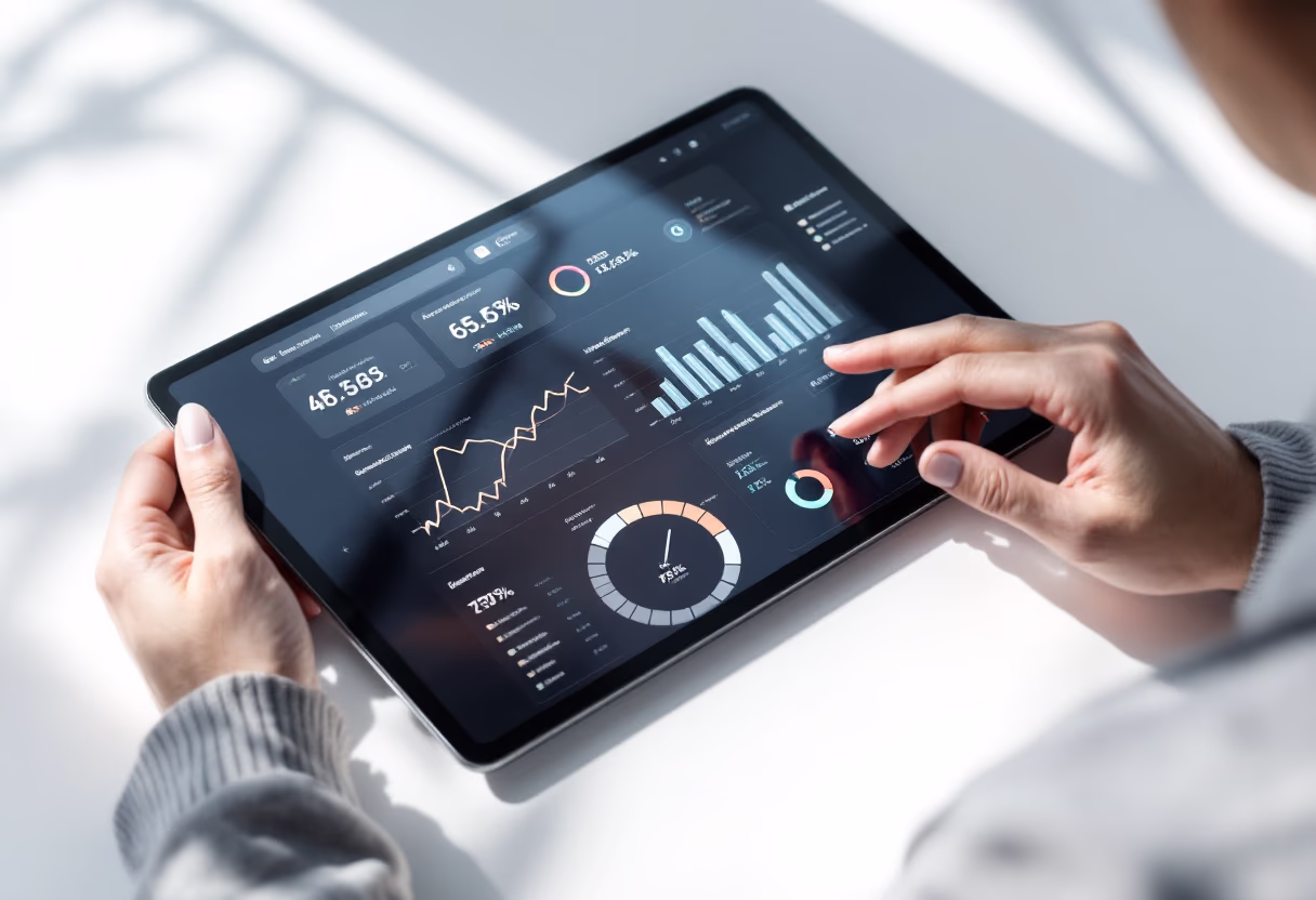 image of a tablet showcasing a real estate data analytics dashboard
