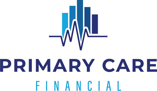 Primary Care Financial logo with stylized blue bar chart and heartbeat line above the company name.