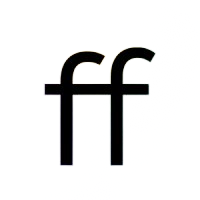 Logo with two lowercase f characters intertwined in dark gradient colors.