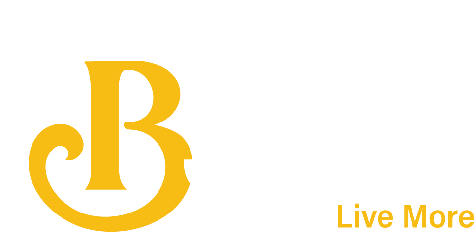 Logo with a stylized golden letter B forming a bee, followed by white text 'SYDE' and the slogan 'Buzz Less, Live More' with 'Live More' in gold.