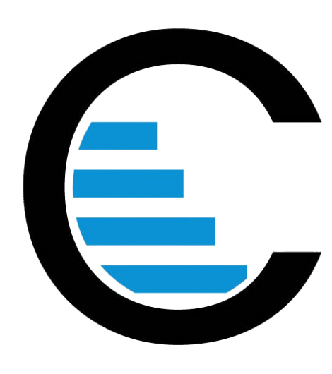 Logo with a bold black letter C enclosing four horizontal blue bars of varying lengths inside.