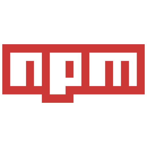 Red npm logo with block-style lowercase letters spelling 'npm'.