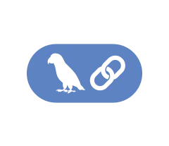 Blue capsule pill icon with a diagonal line and a chain link symbol inside.