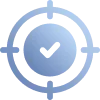 Blue gear icon with a checkmark in the center symbolizing accuracy or settings.