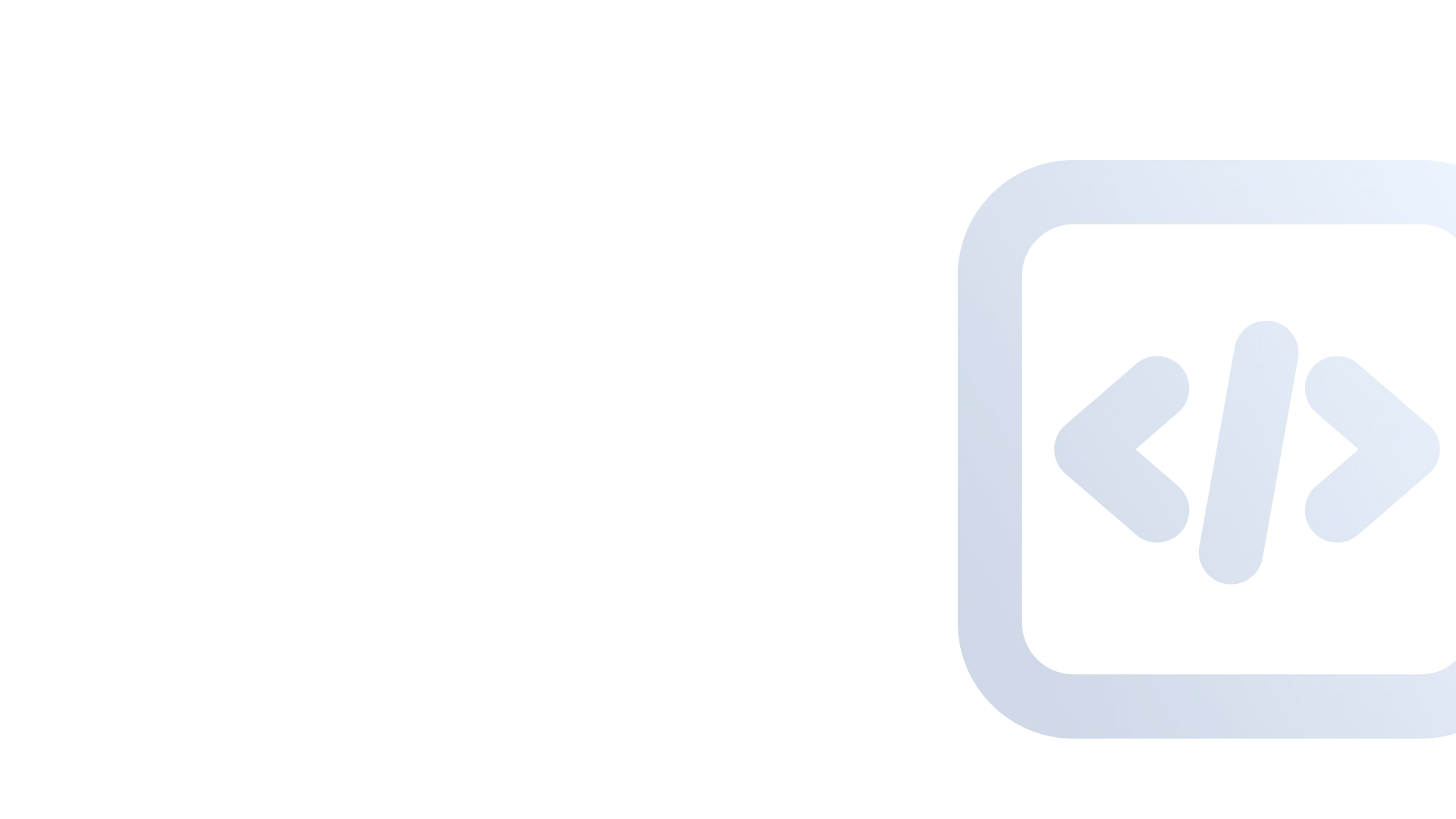 Blue square icon with rounded corners containing code brackets and a forward slash symbol in the center.