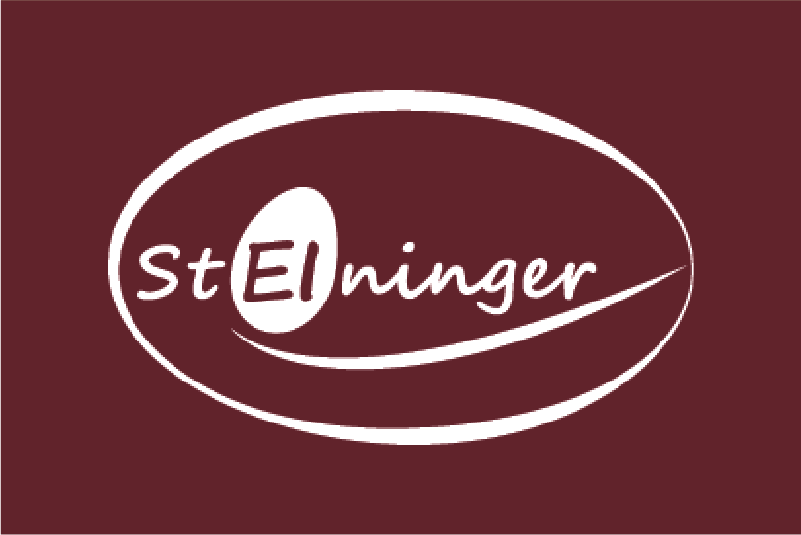 Logo ‚Biohof Steininger‘ in weiß auf bordeauxfarbenem Hintergrund.