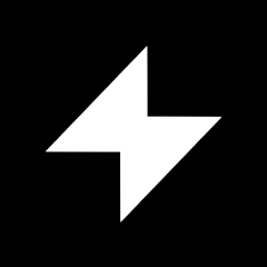 White lightning bolt icon on a black background.