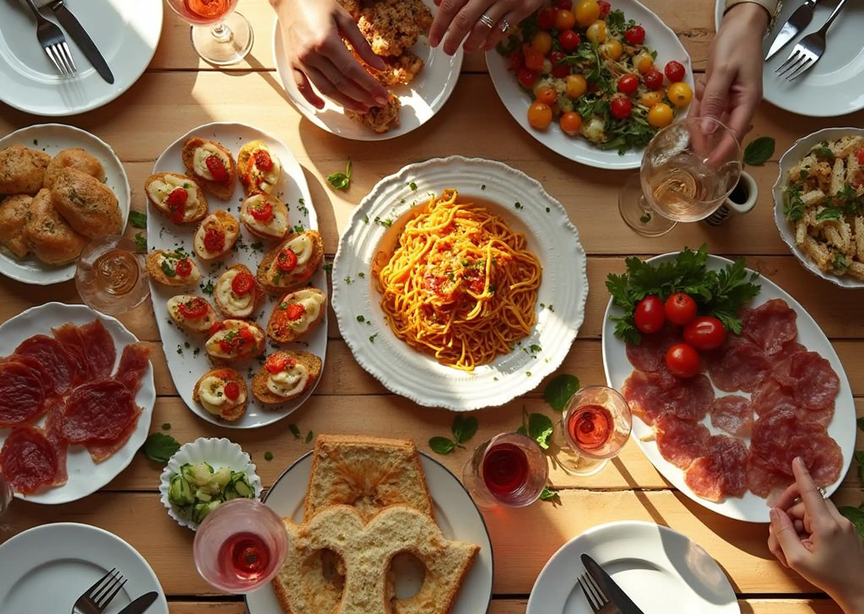 Variety of food spread across the table