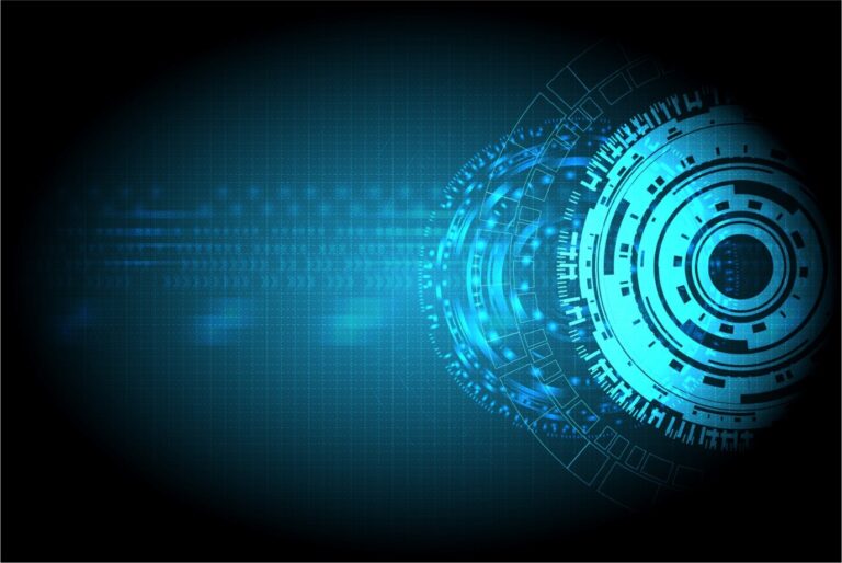 A blue circular design with lines.