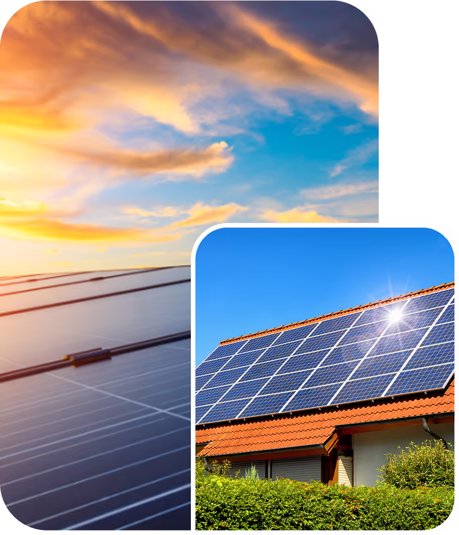 Solaranlagen auf Orangenen Dach und Himmels Aussicht über die Solarpanels