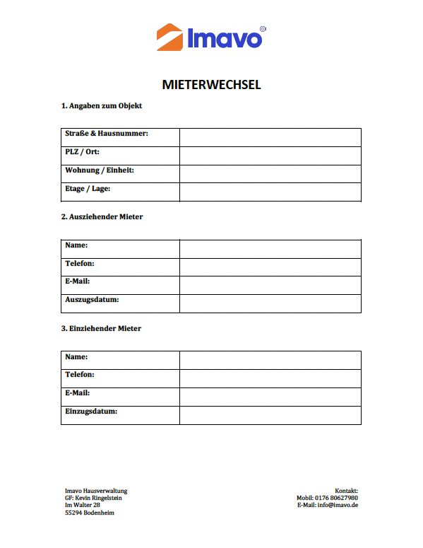 Mieterwechsel Dokument, Imav Hausverwaltung