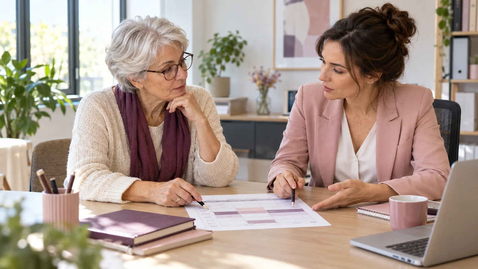 Une salariée proche de la retraite discute d’un aménagement de son temps de travail avec les ressources humaines.