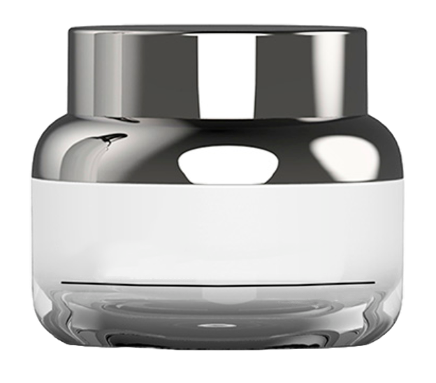 Hvid og sølv kosmetik krukke med låg.