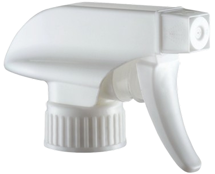 Hvid sprøjtehåndtag til flaske med drejeligt låg.